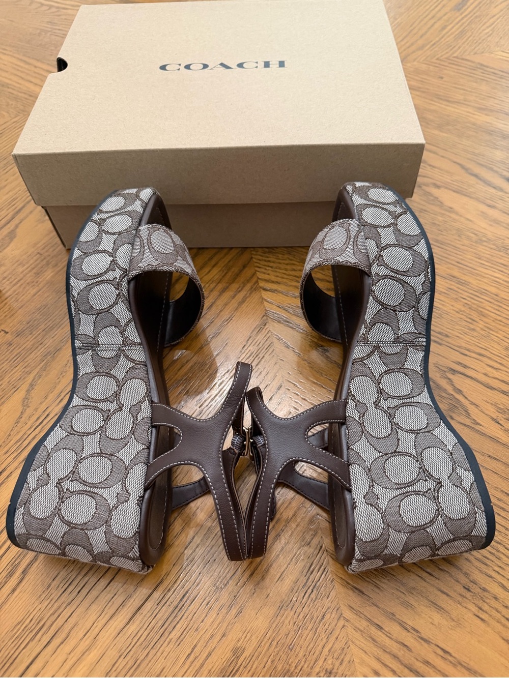 COACH Brown C Signature Platform Sandals - Picture 7 of 9